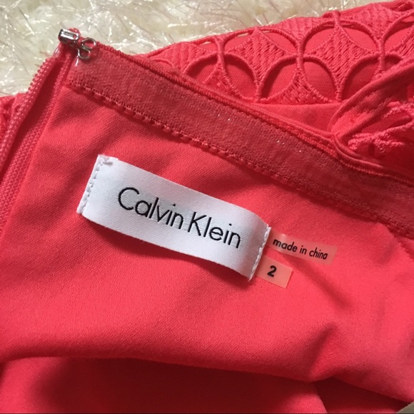 CK Pleated Crochet Coral Dress - Sz 2 - Picture 3 of 6